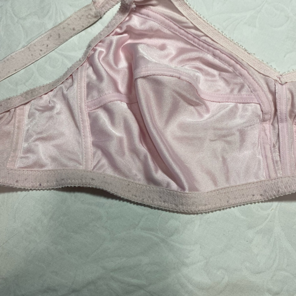 Vintage Pink Silver Detail Wireless Bra Spft Cup Lounge 50s Style Pastel 42C - Picture 3 of 9